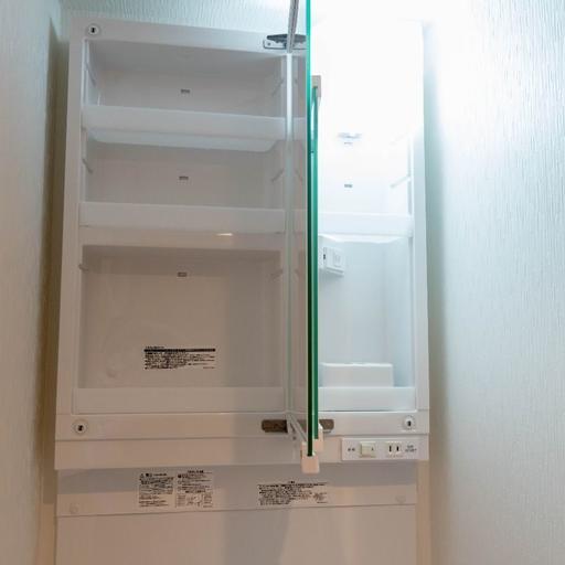 洗面鏡の裏には収納 化粧品などスッキリ収納可能