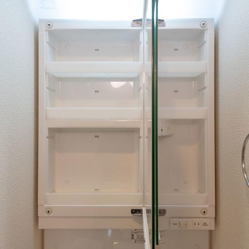 鏡面裏収納 洗面鏡を開くと収納スペース