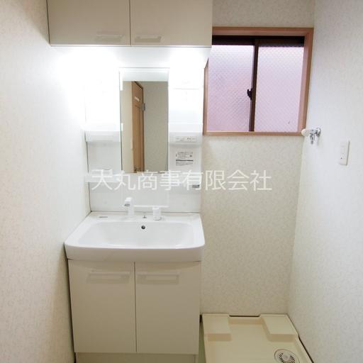 新品の洗面台と室内洗濯機置場 シャワー付洗面台(LIXIL製)とドラム式も置ける洗濯機置場