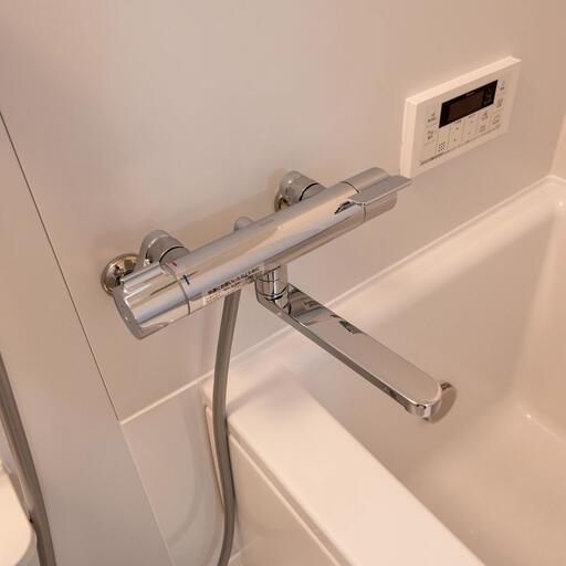 バスルームの水栓 水温調節レバー付きの水栓